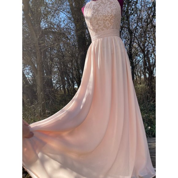 Lulus Dresses & Skirts - LuLus Pink Blush Maxi Formal Dress Lace Top Chiffon Skirt XS